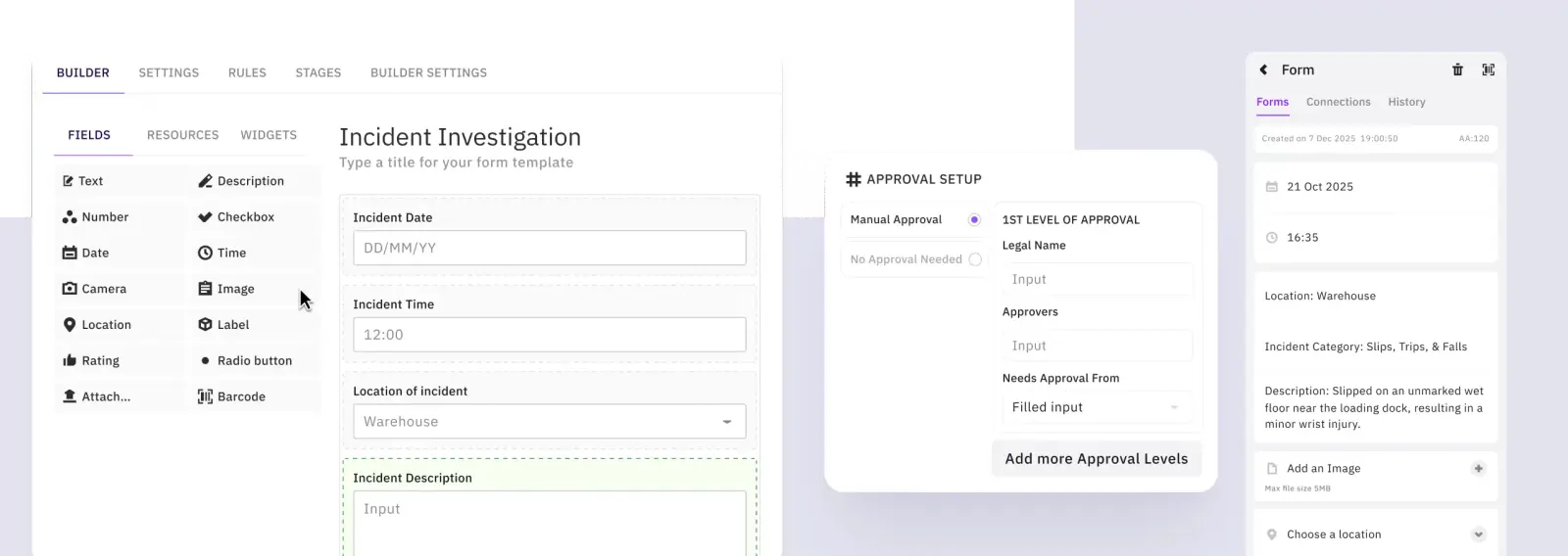 Tekmon no-code form builder, approval setup and mobile form